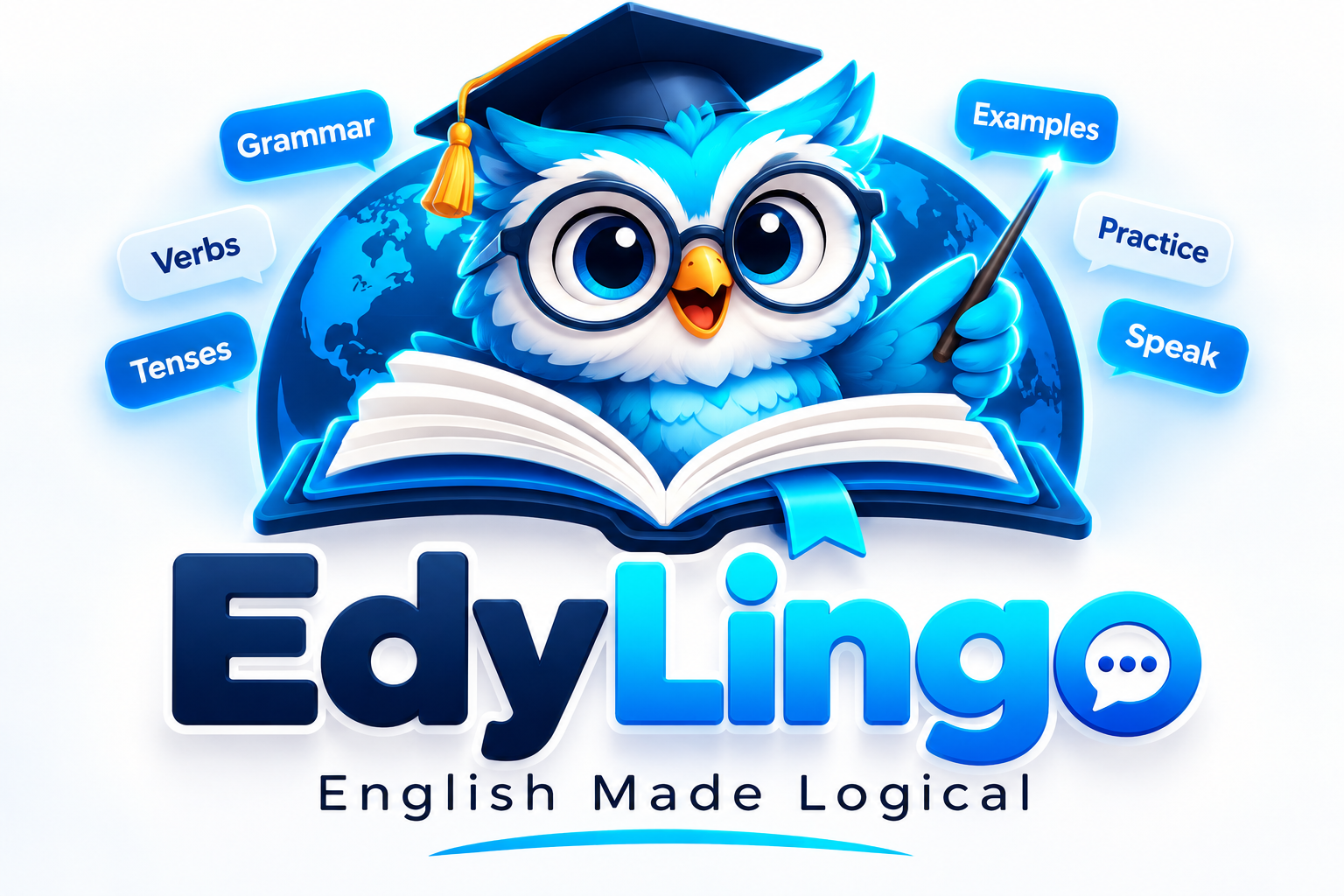 EdyLingo, búho azul, English Made Logical